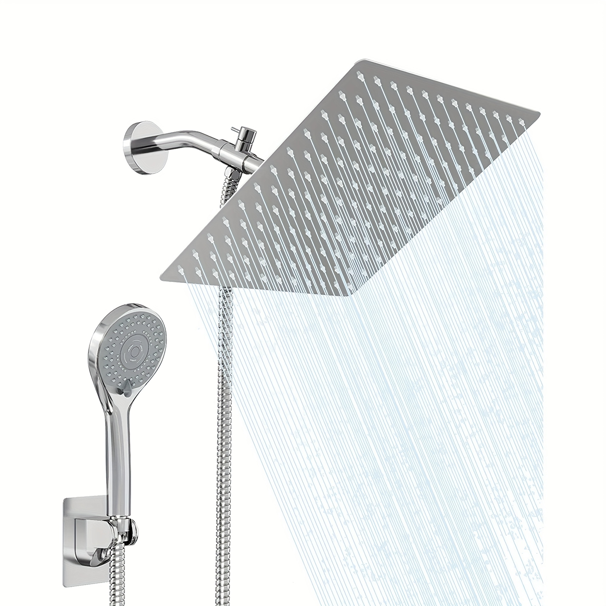 TEMU Ensemble de pommeau de douche, pommeau de douche à effet pluie haute pression de 8 pouces, ensemble de pommeau de douche à main à 5 réglages,