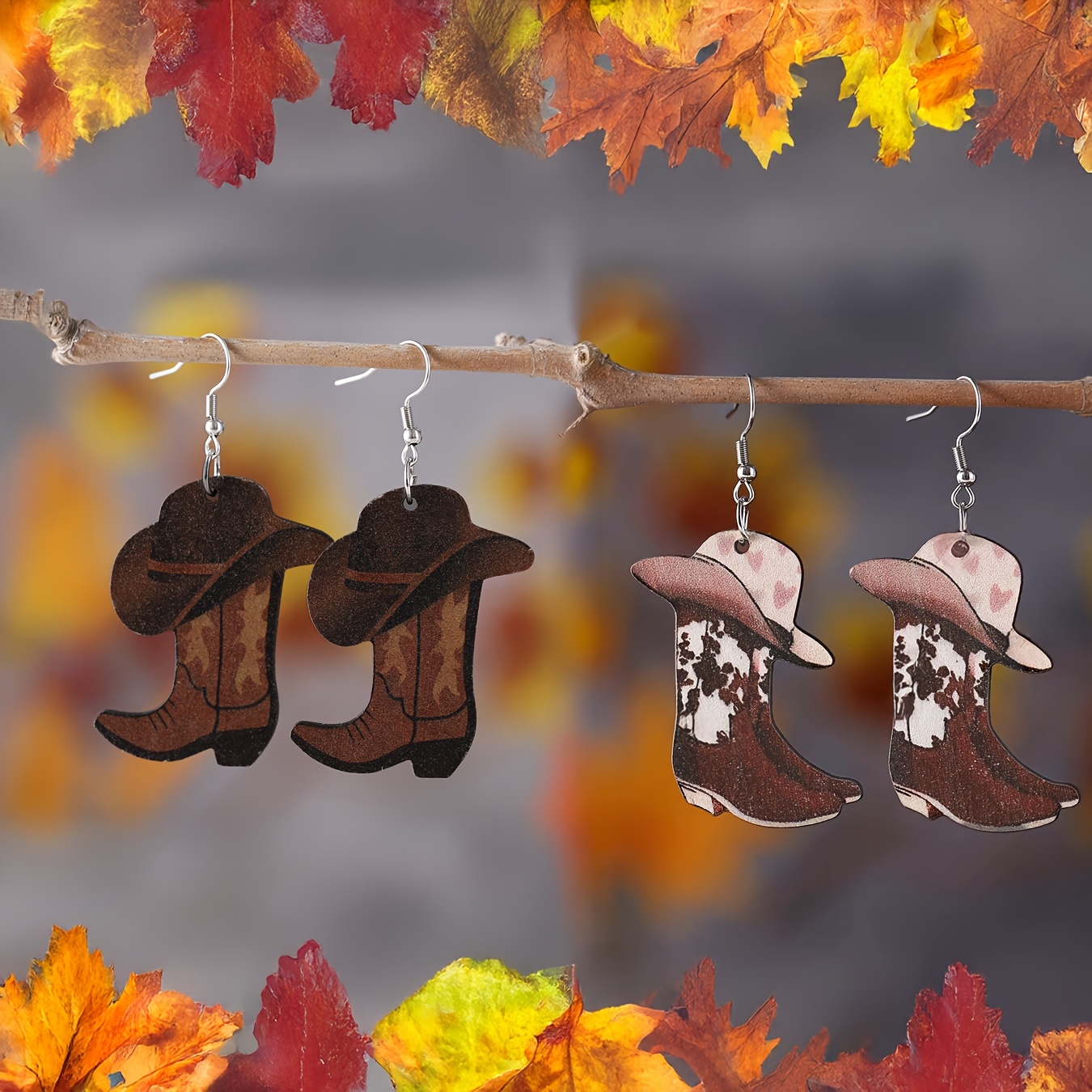 A Set Of Two, Featuring Design Of Western Cowboy Boots And A Hat, Vintage Western-style Women's Additions Suitable For
