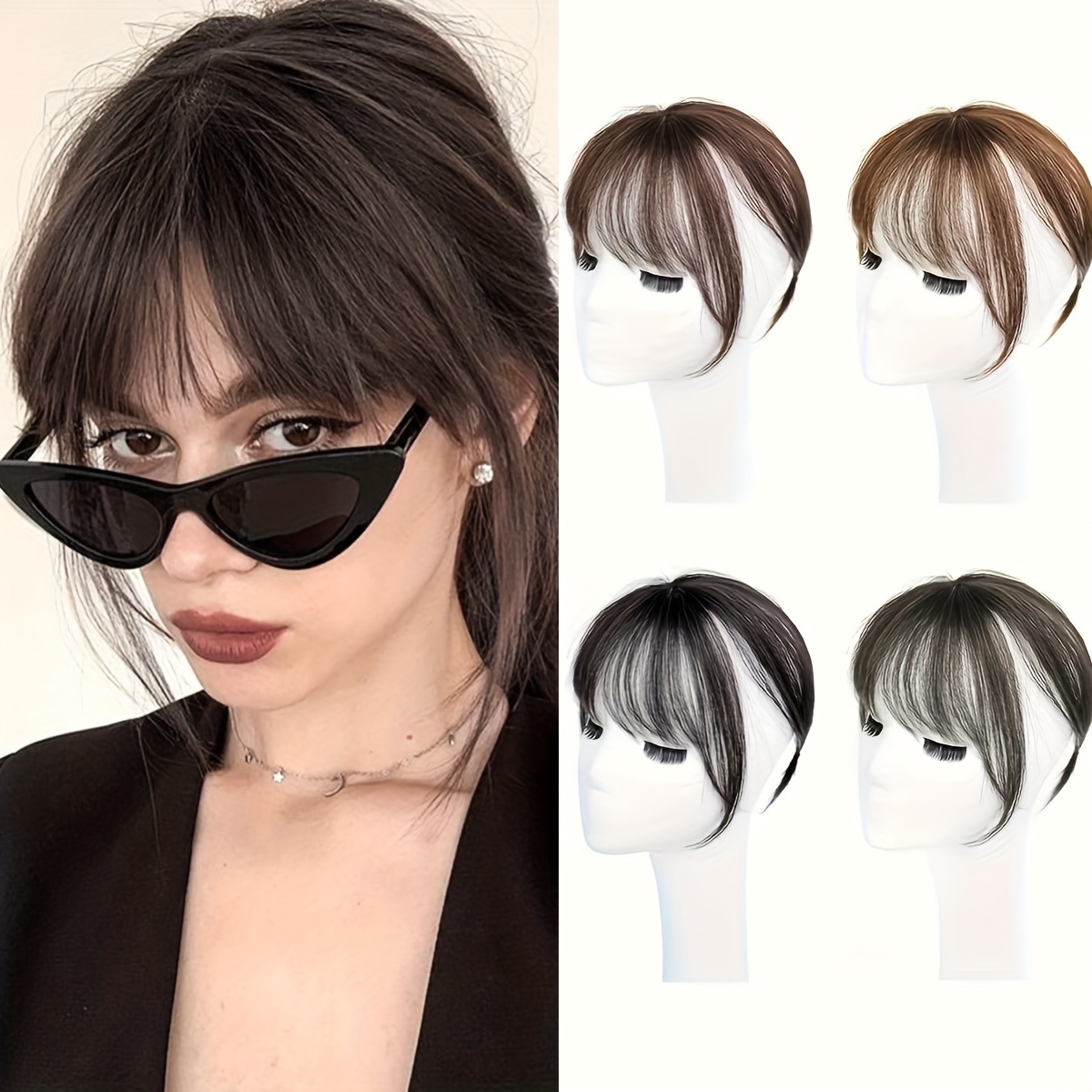   chic 3  in bangs fringe for women invisible synthetic hairpiece natural black straight   with temples   daily wear details 1