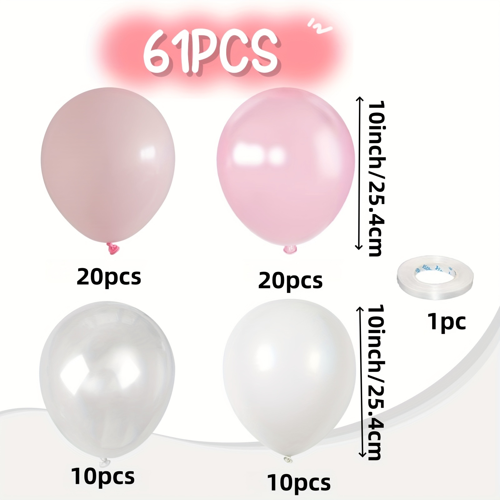 TEMU 61pcs Pink Latex Balloon Set, Suitable For Birthdays, Anniversary Parties, Proposals, Weddings, Bachelor Parties, Date Nights, Bridal Showers,