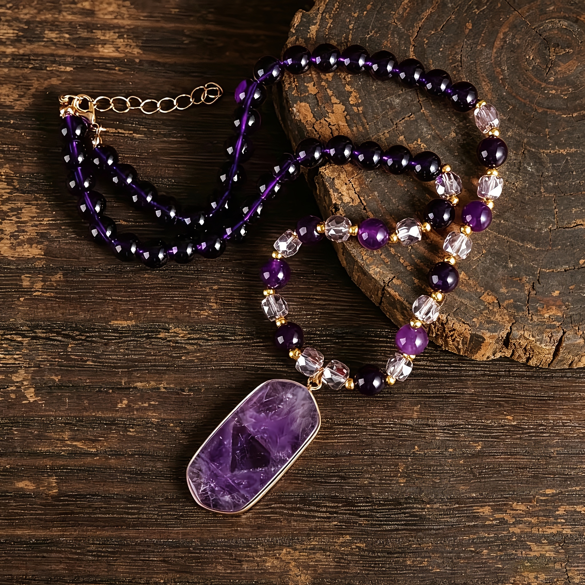 Women's Double-Layered Amethyst Necklace Set — Bohemian Style