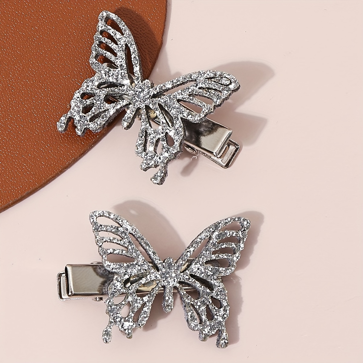 

Set Of 2 Silver-tone Butterfly Hair Clips - Metal, Cute Minimalist Style With Solid Color, Butterfly Shape, Ideal For Ages 14+ - Versatile Fashion Accessories