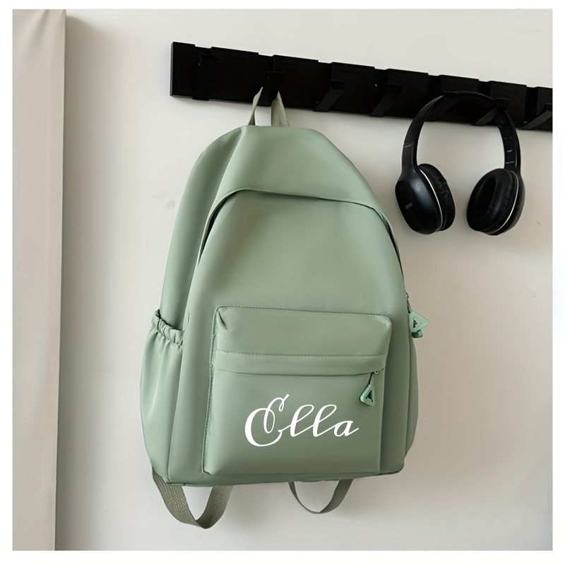 TEMU 1pc Personalized Customizable Name/holiday Backpack - Large Capacity Durable Nylon With Adjustable Straps & Zipper Closure, Solid Color Casual