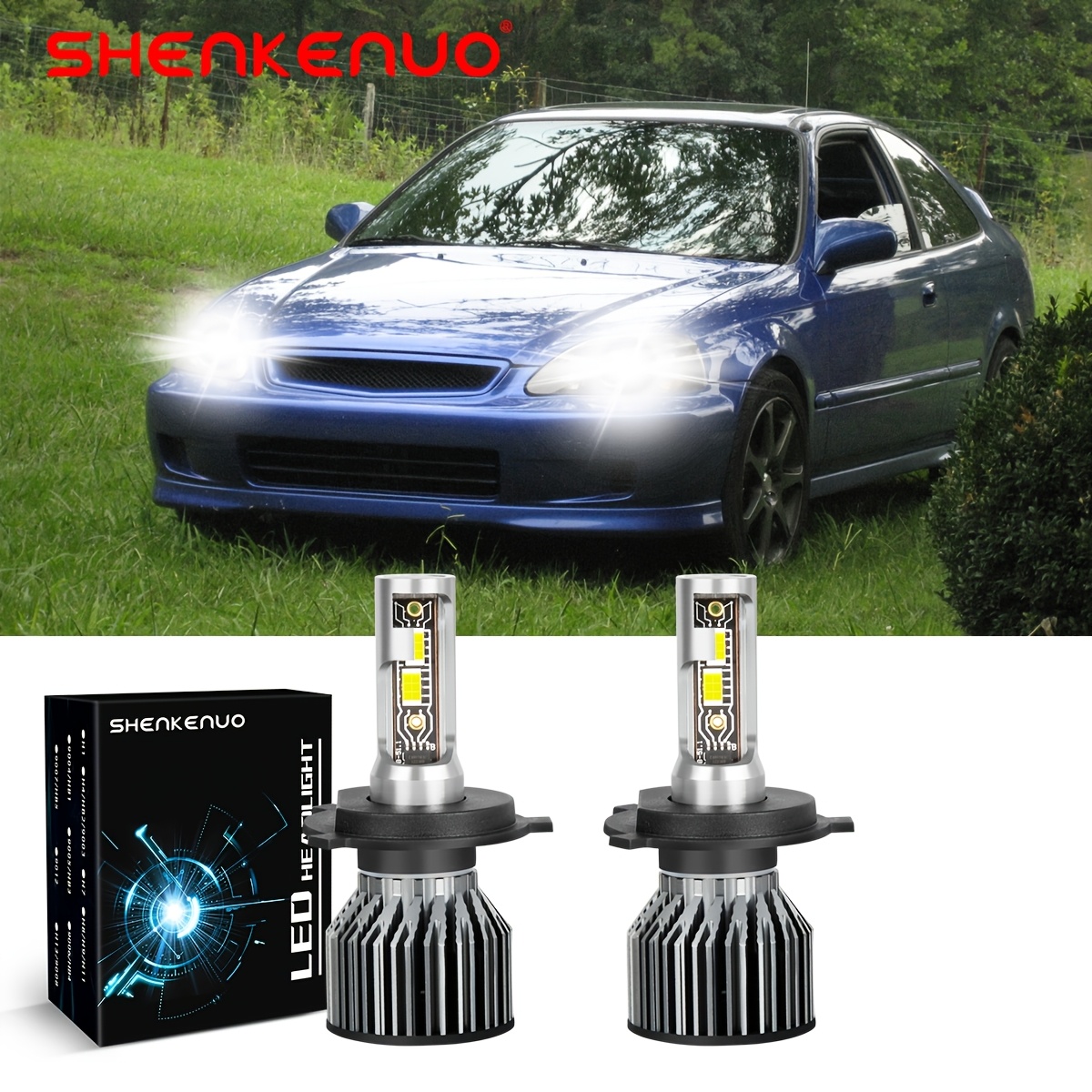 TEMU For 1992-2003 2pcs H4 9003 Led Headlight 6000k White Hi/ Low Beam Bulbs