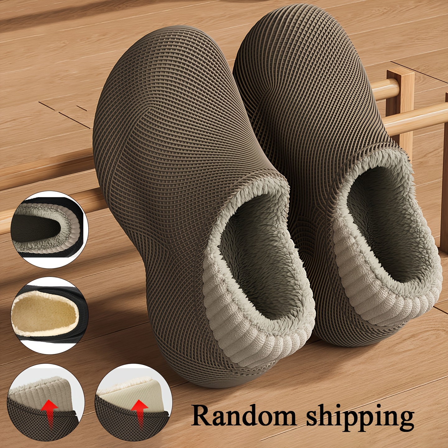 TEMU Fzt Autumn Winter Slippers Men's Indoor Home Unisex Fleece-lined Slippers Fashion Outdoor Wear With Heel Casual Commuter Slippers Interior Plush