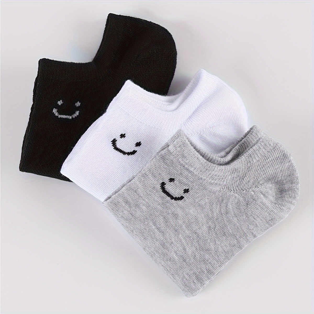 6 pairs/10 pairs Unisex Plain Color Casual Socks Breathable Low Top Sneakers Simple joyful Face Design Soft Moisture Wicking Comfortable for Daily Wear, Home Workouts & Office Minimalist Style All Season & Festive Occasions