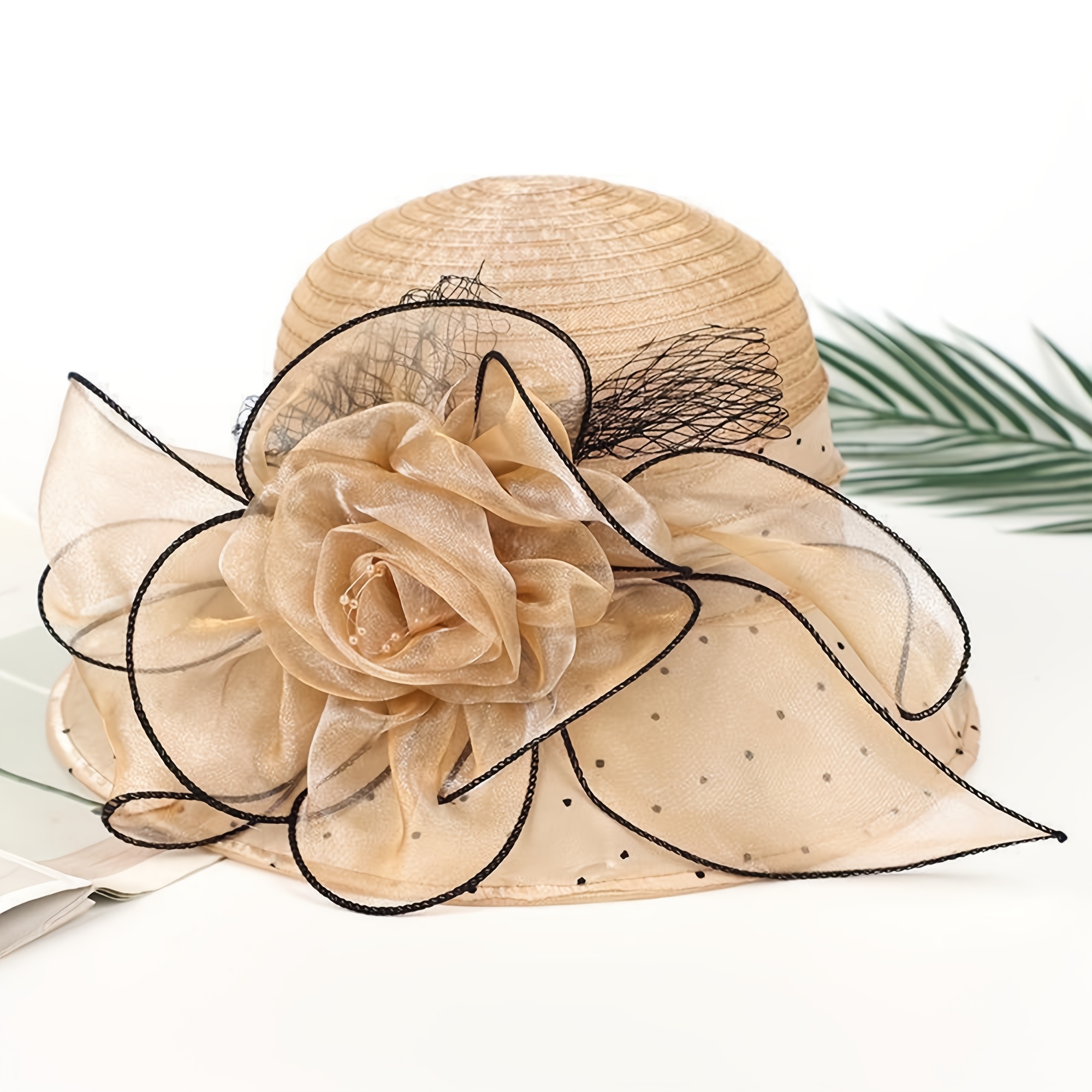womens organza sun hat wide brim bucket cap flower wedding  display picture 1