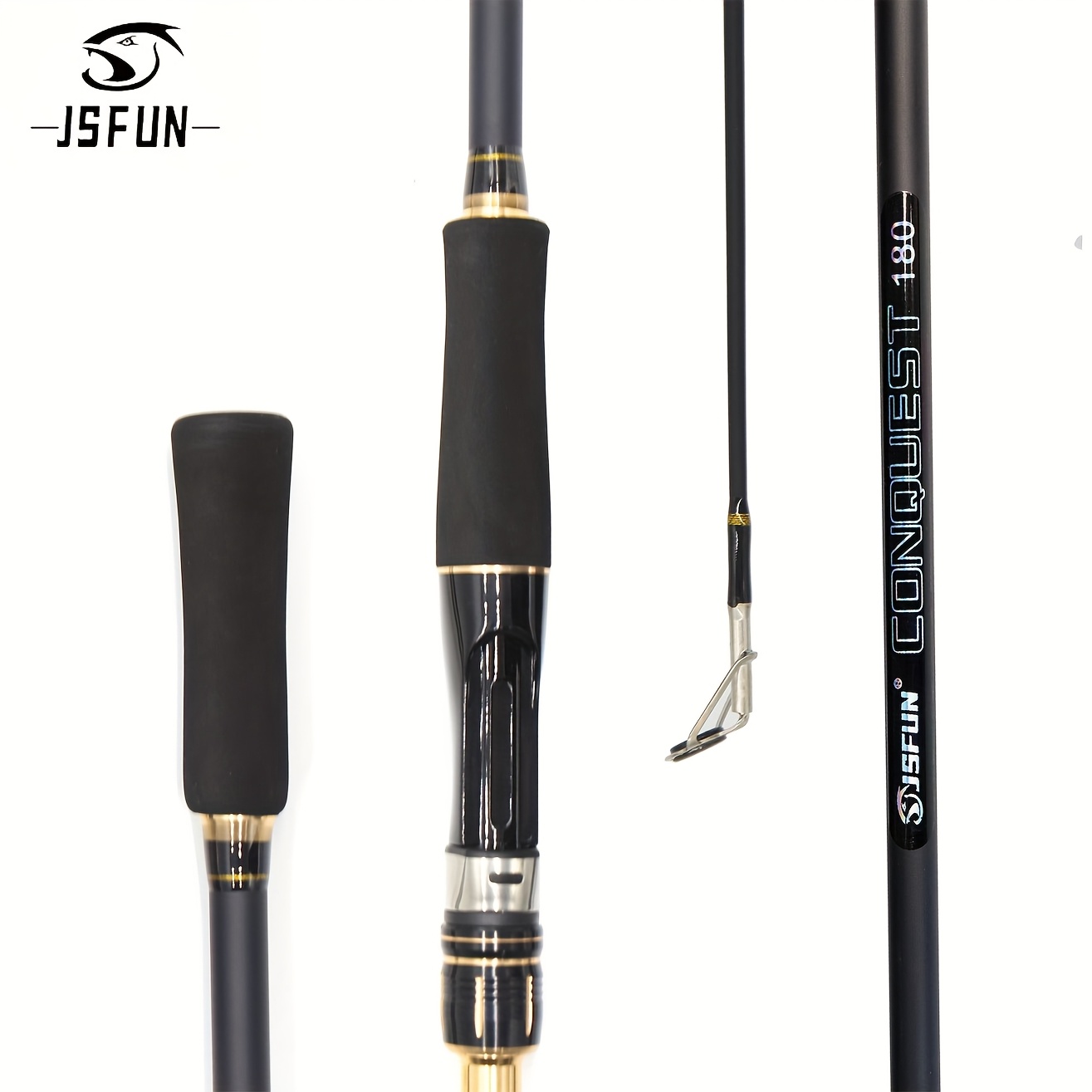 

1pc Jsfun Two-section Fishing Rod, 70.86-82.67in, Black & Golden - Glass Steel/carbon Fiber, Medium Action, Trolling - Size For All