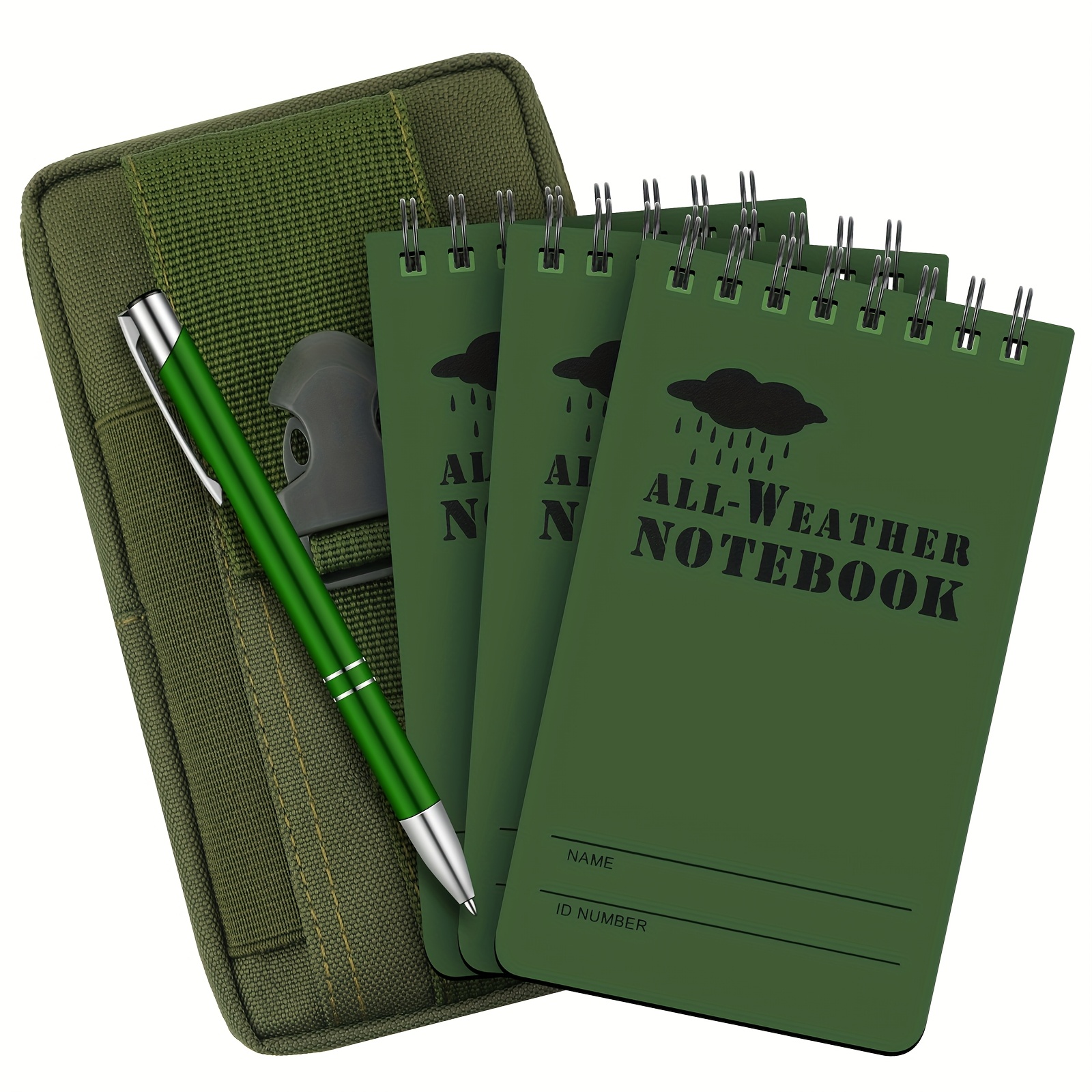TEMU 5pcs Tactical Notebook & Pen Set With Metal Pen & Fabric Cover - 3x5 Inch Pocket-sized Pocket Journal, Horizontal Ruled Pages Suitable For