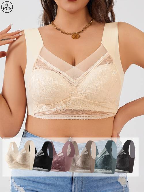 6pcs seamless lace bras set womens wireless bras lift the bra chest underwear bra womens underwear is womens wireless bra