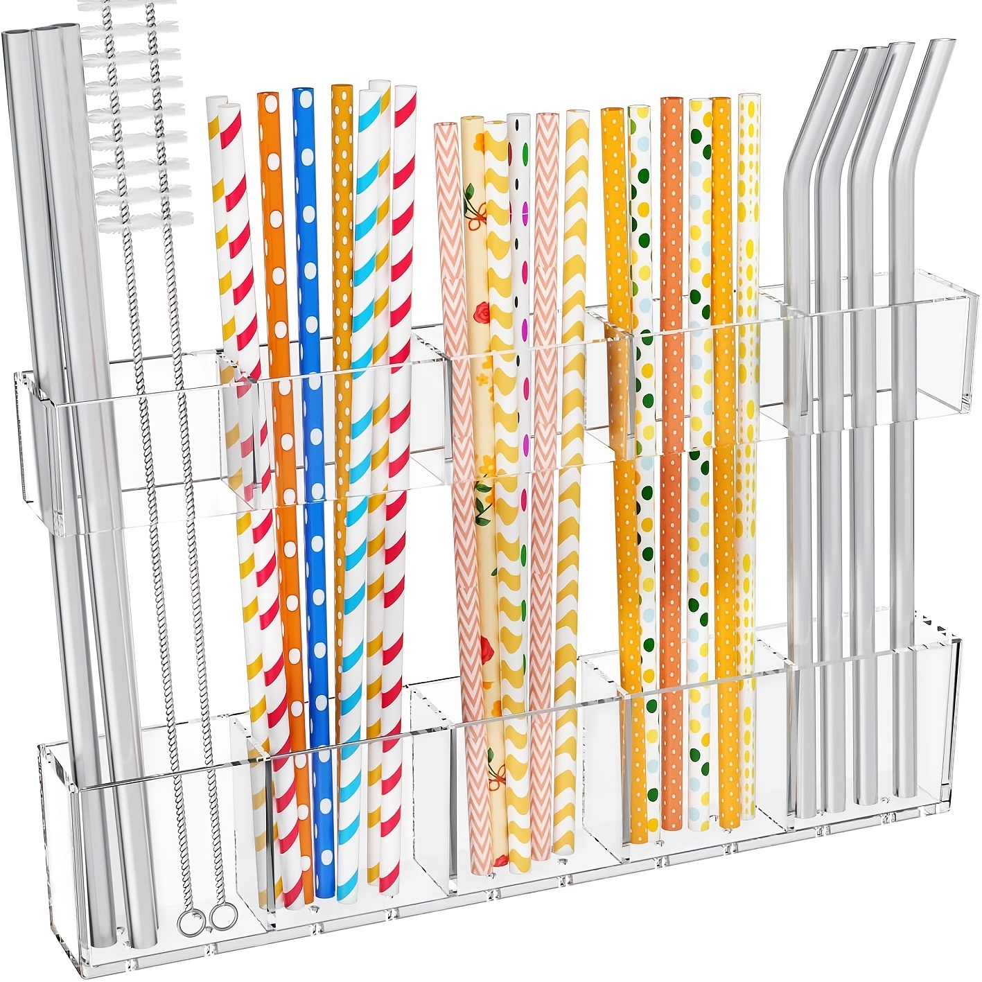 TEMU 9.5-inch Large Acrylic Straw Storage Rack For Cabinet Doors; Transparent Straw Organizer With Super Strong Adhesive Backing, Drainage Holes, And