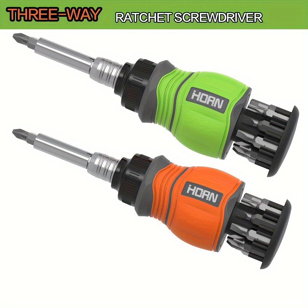 horn 11 in 1 multi function magnetic screwdriver set chrome vanadium steel rust resistant retractable with non   flat phillips hex head styles for home office indoor use orange green Product details 0