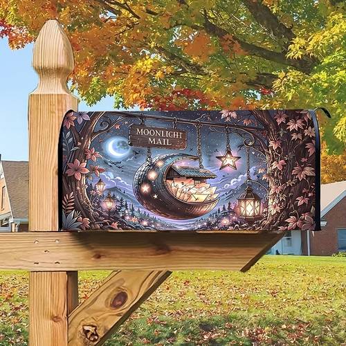 item picture 1pc your decor with this mailbox cover 2d flat printing showcases cozy moonlight mail station with crescent cottage front yard outdoor styling 0811yxz171