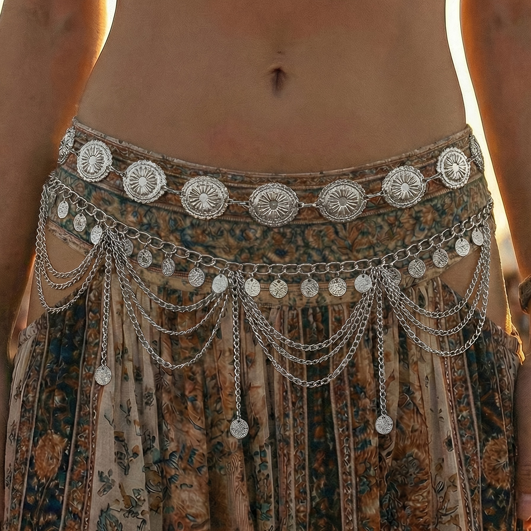 TEMU 1pc Golden/silvery Belt Chain, Ethnic Style Round Plate Light Belt Chain, Retro Elegant Easy Hollow Belt Chain