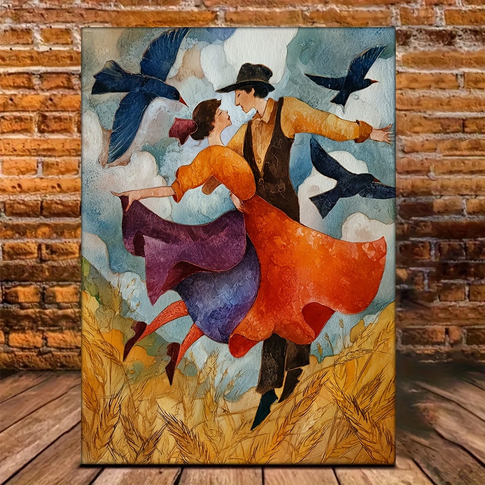TEMU 2d Flat, 2d Flat, 2d Flat1 Width Chagall Canvas Painting - A Couple Spinning In A Wheat Field With , 12x16 Inch Canvas Wall Art, Suitable For
