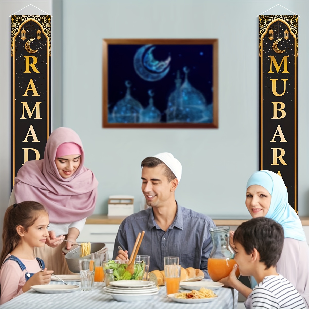 2pcs ramadan porch banner decor ramadan party polyester porch hanging decor ramadan party banner decor ramadan party wall decor eid party decor supplies details 2