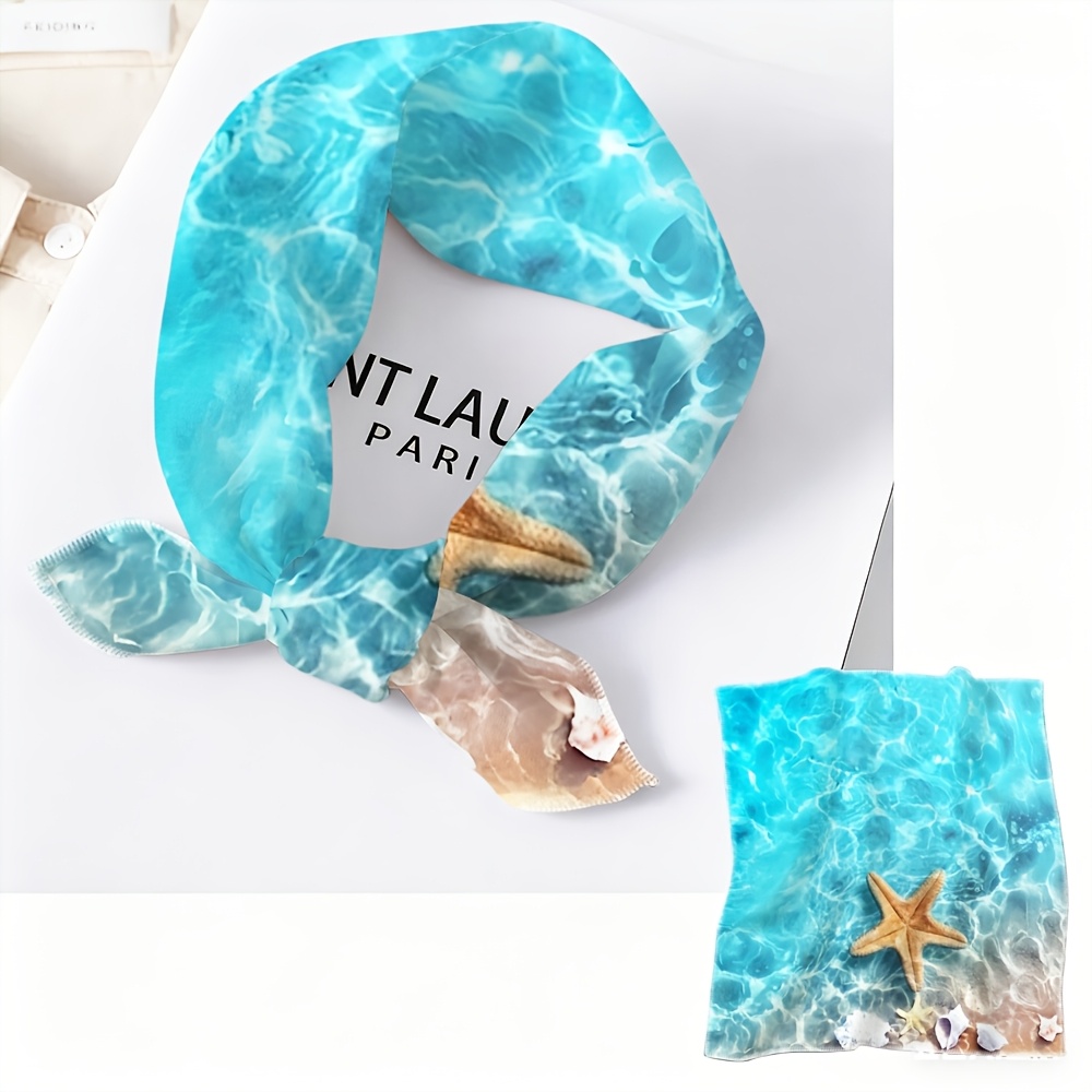 TEMU 1pc, Clear Starfish Themed Printed Scarf Headscarf, Exquisite Square Scarf, Soft And Lightweight Fabric, Casual Fashion Accessory, Decorative