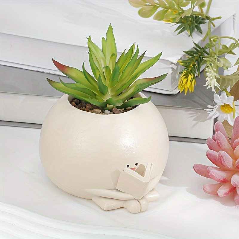 

Charming Reading Cat Resin Planter - Decorative Flower Pot For Garden & Home