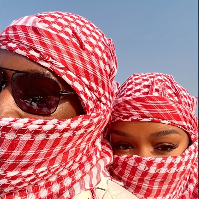 

Lightweight Arabian-style Tactical Scarf - , Sand-resistant, Warm Neck Gaiter With Tassels - Vintage Checkered Polyester For