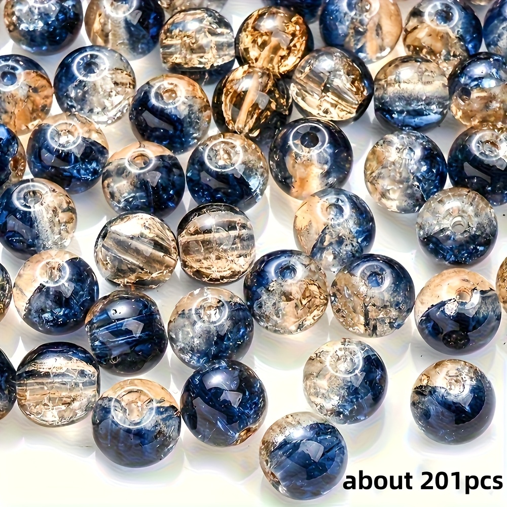 TEMU 201 8mm Blue And Golden Glass Beads - Glossy Round Decorative Beads, Ideal For Jewelry, Bracelets, And Other Additions