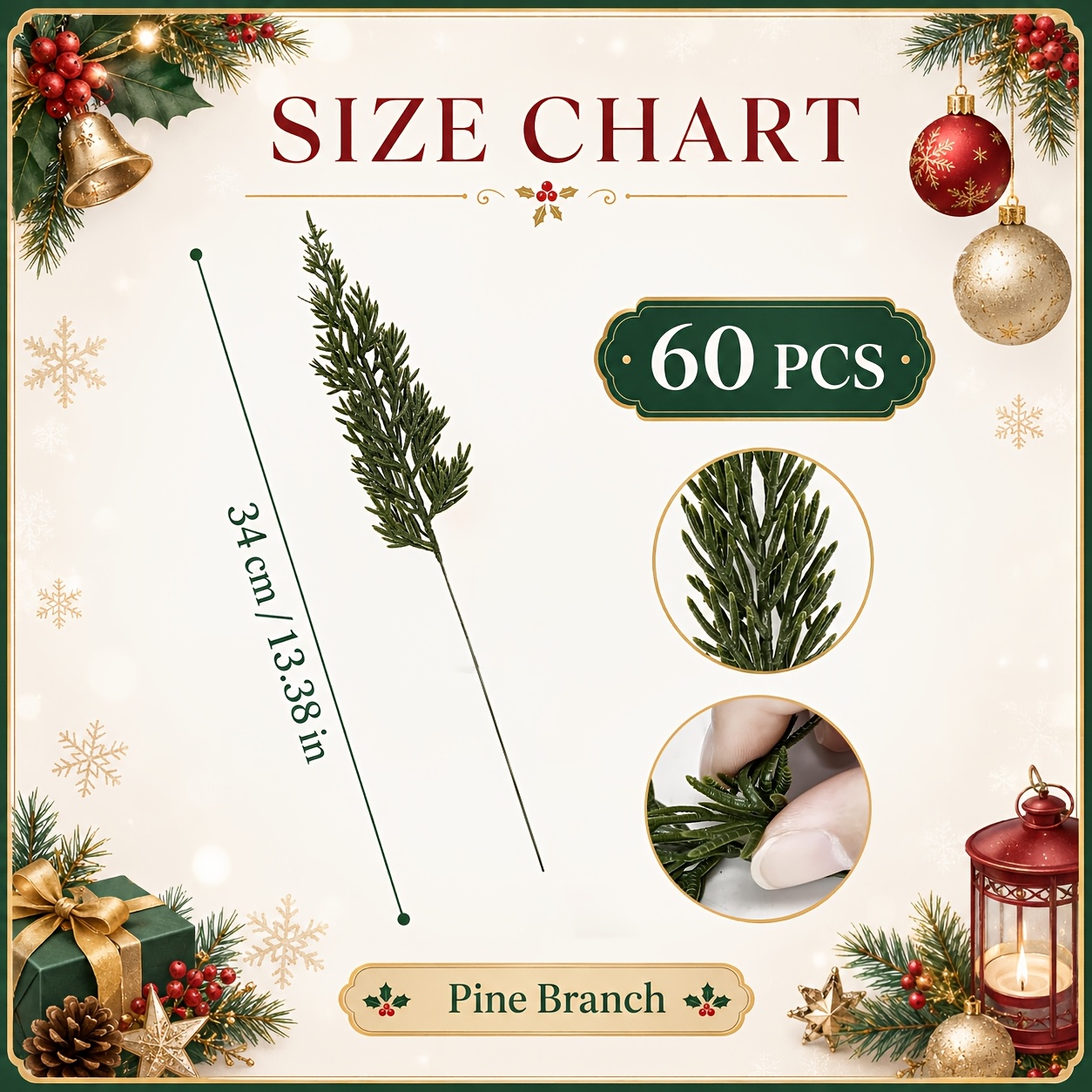 TEMU 60pcs Branches de Cèdre Artificielles, Cèdre de Noël Simulé Réaliste, Convient pour la Décoration d'Intérieur d'Hiver, les Décorations de Table,