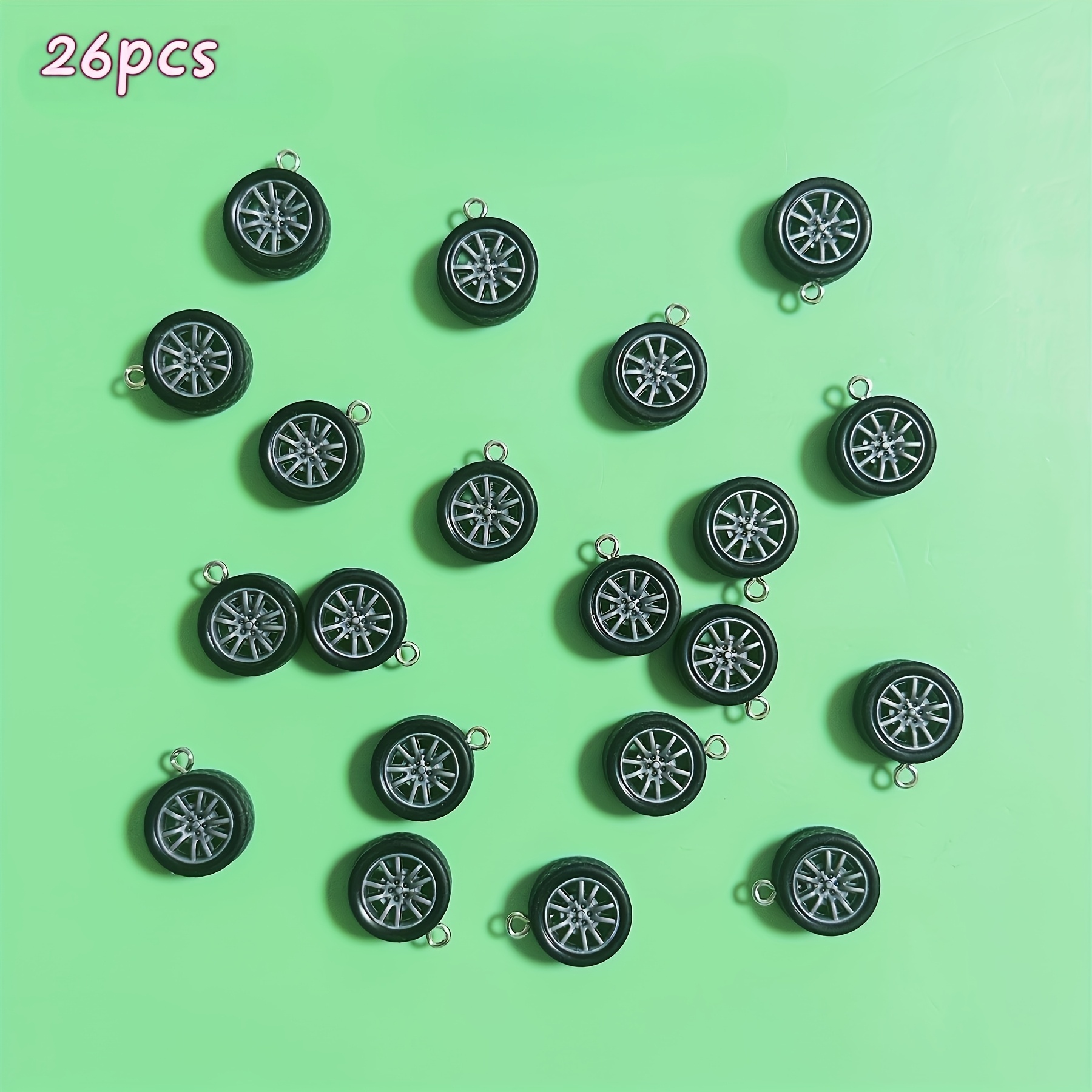 TEMU 26pcs Plastic Tire Charms With Wheel Rims & Tread Patterns - Suitable For Making, Earrings, Bag Charms, - Tire Parts For Crafts, Creative Gift
