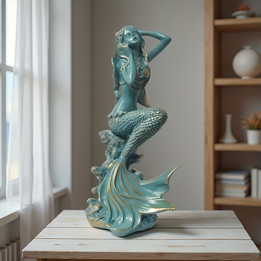 E-shop Eine niedliche Vintage-Türkis-Meerjungfrau-Harzstatue, geeignet für Zuhause, Büro oder Bücherregal – zur Dekoration und ein ideales Geschenk für