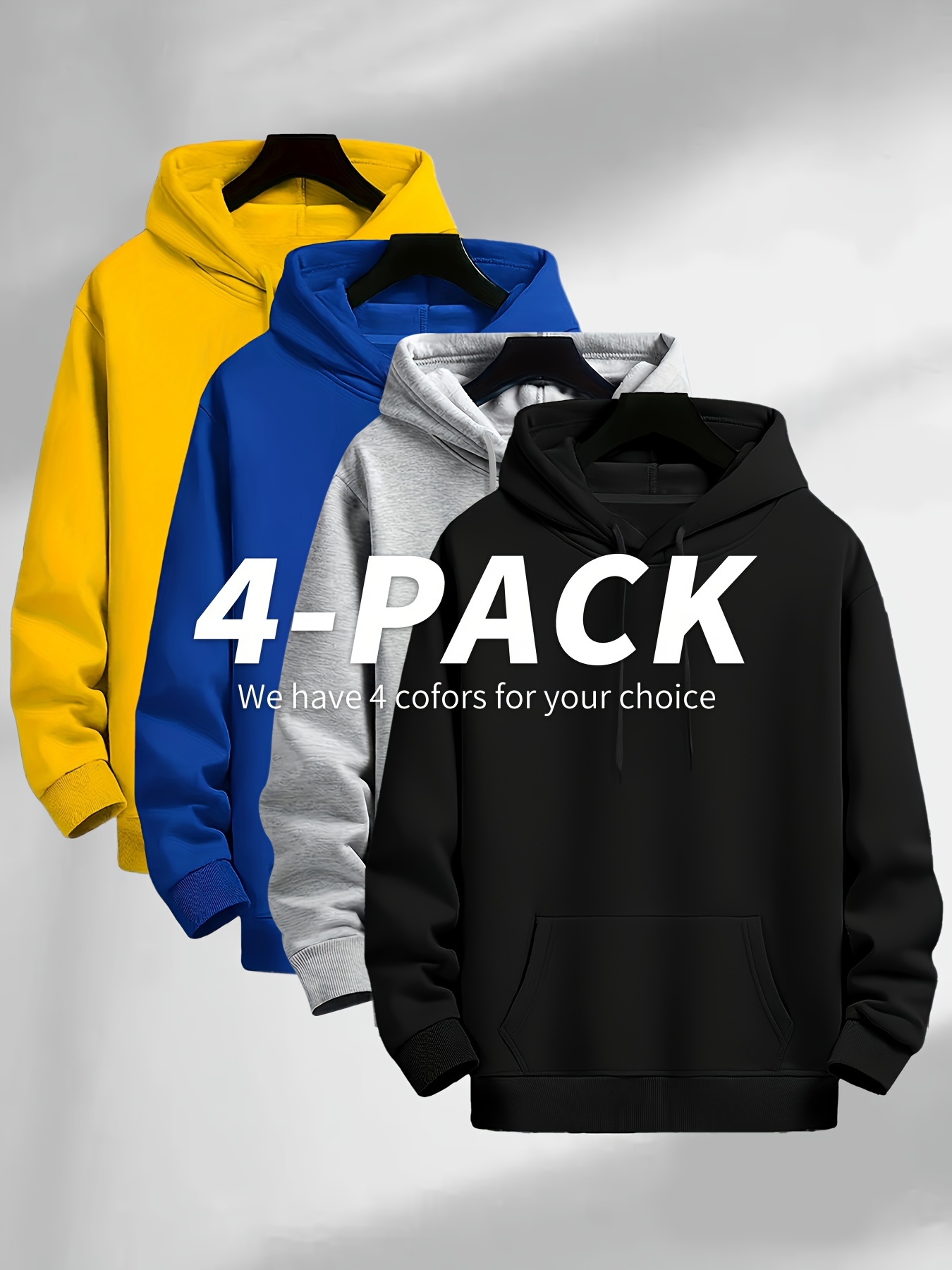 4 simple solid color hoodies with kangaroo pockets casual hoodie for men