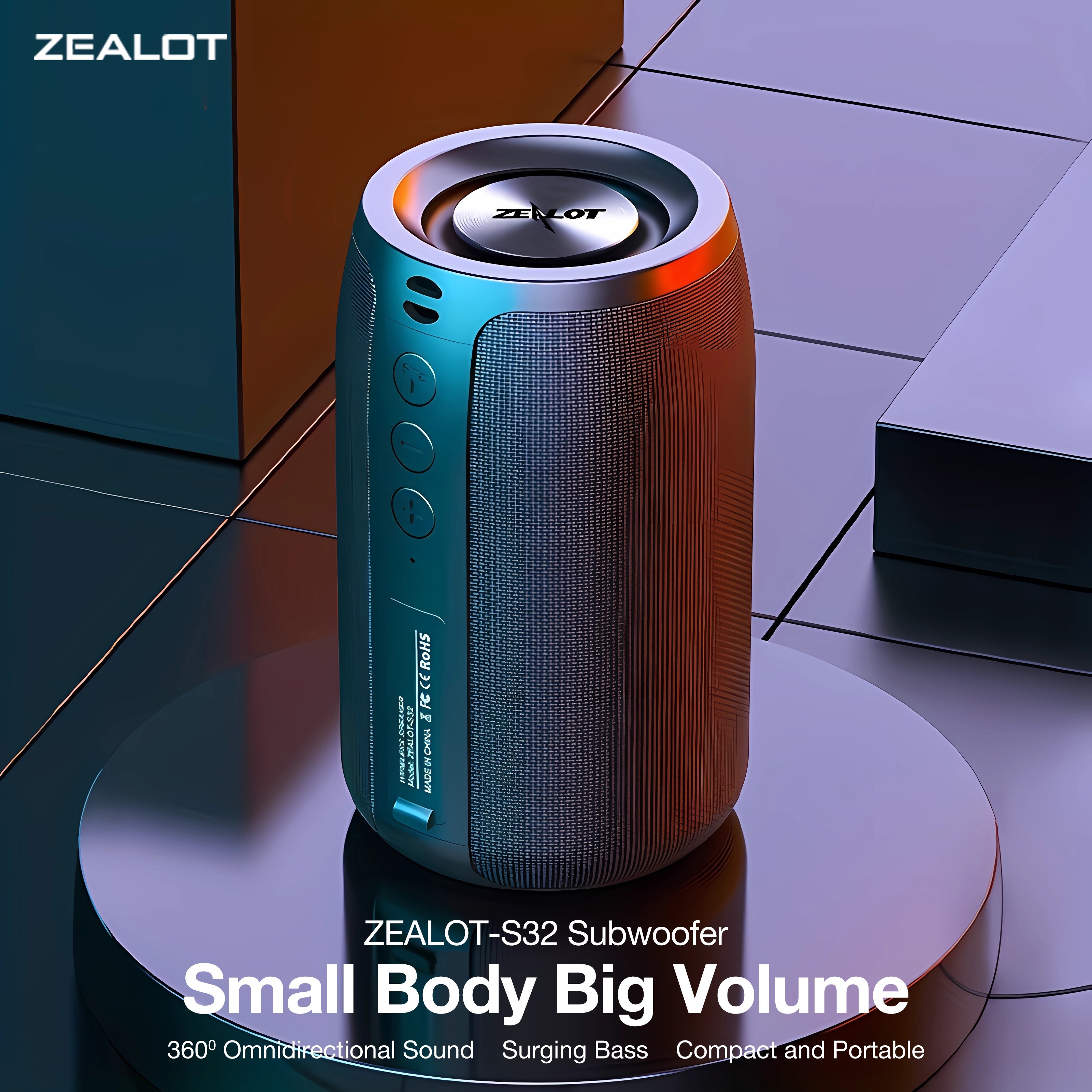zealot tws wireless portable speaker outdoor waterproof wireless mini column box speaker support tf card fm stereo 3d hi fi s32