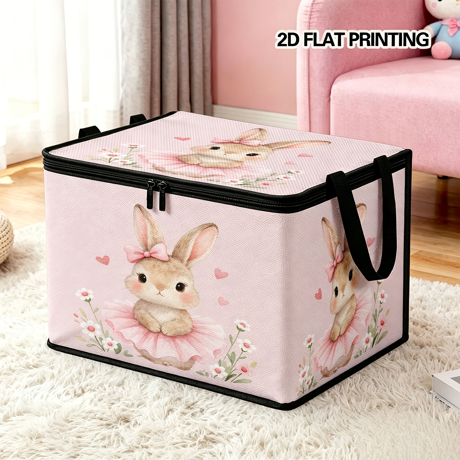 TEMU Pink Watercolor Ballet Large-capacity Fabric Storage Box, Multi-functional Foldable Lid Clothes Storage Bin With Handles, Suitable For Home