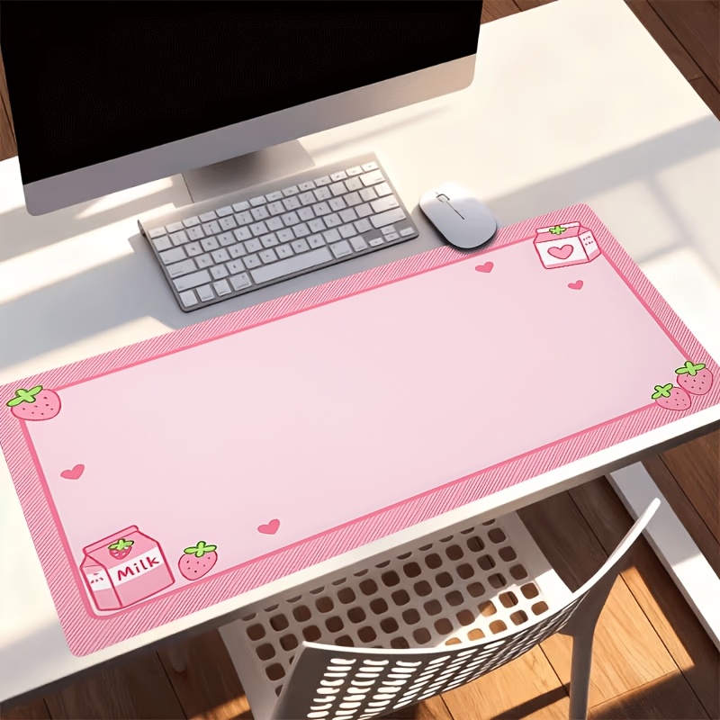 TEMU 1pc Extra-large, Non-slip, Durable Desk Mat, Mouse Pad, Featuring Cute Pink Strawberry & Large Desk Mat Pad For Office, Home, Gaming, Computer