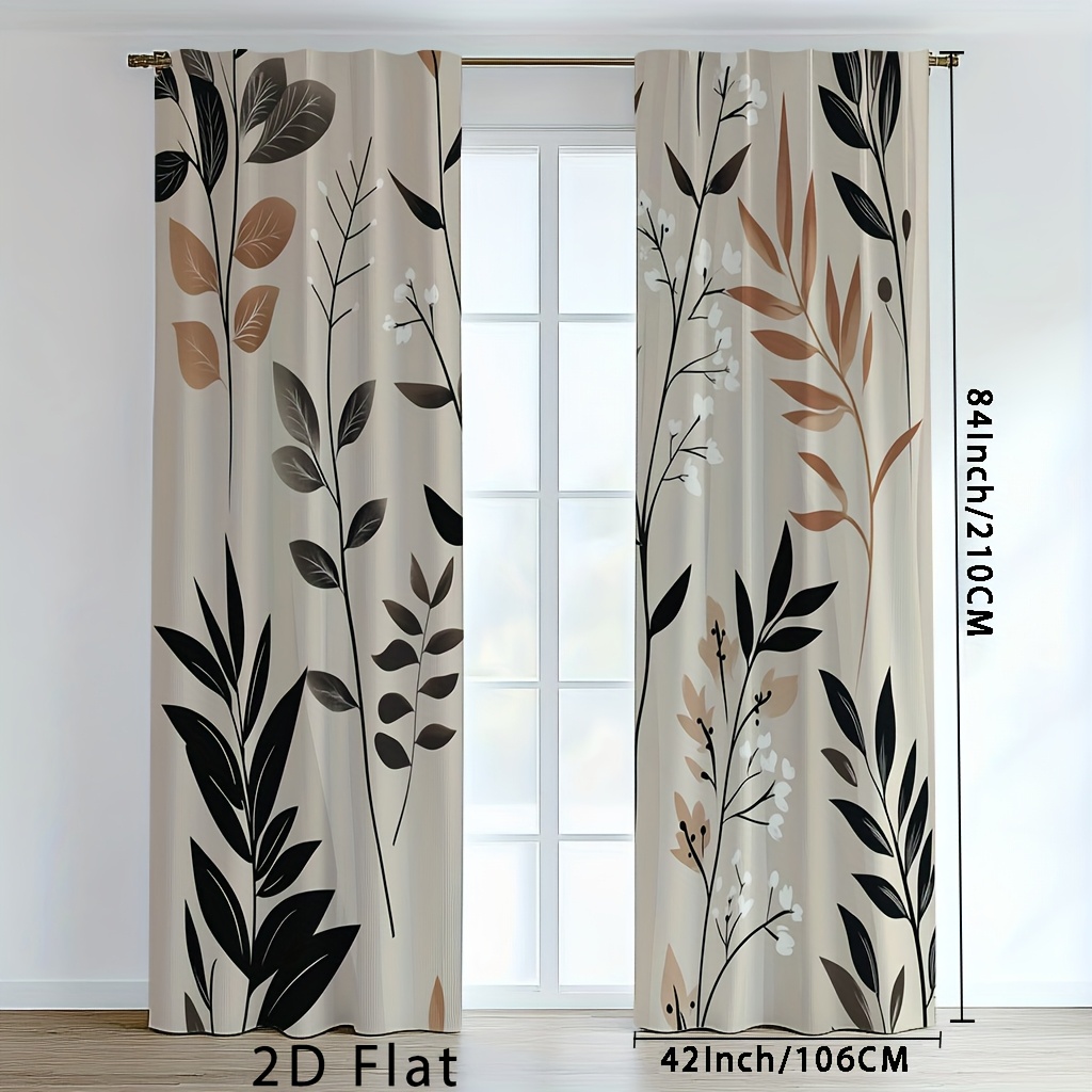 TEMU 2d Flat, 2pcs, 2d Flat Plant Pattern Printed Curtains, Blackout Curtains 96 Inches Long, Curtains For Living Room, Boho Sheer Curtains, Curtains
