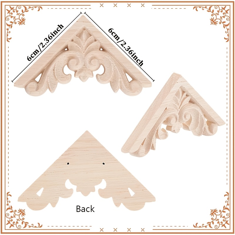 Image of 10pcs Decorative Wood Applique Flower Carved Appliques Corner Decals Retro Carvings Embellishments For Furniture Door Wardrobe Mirror Photo Frame 2.36x2.