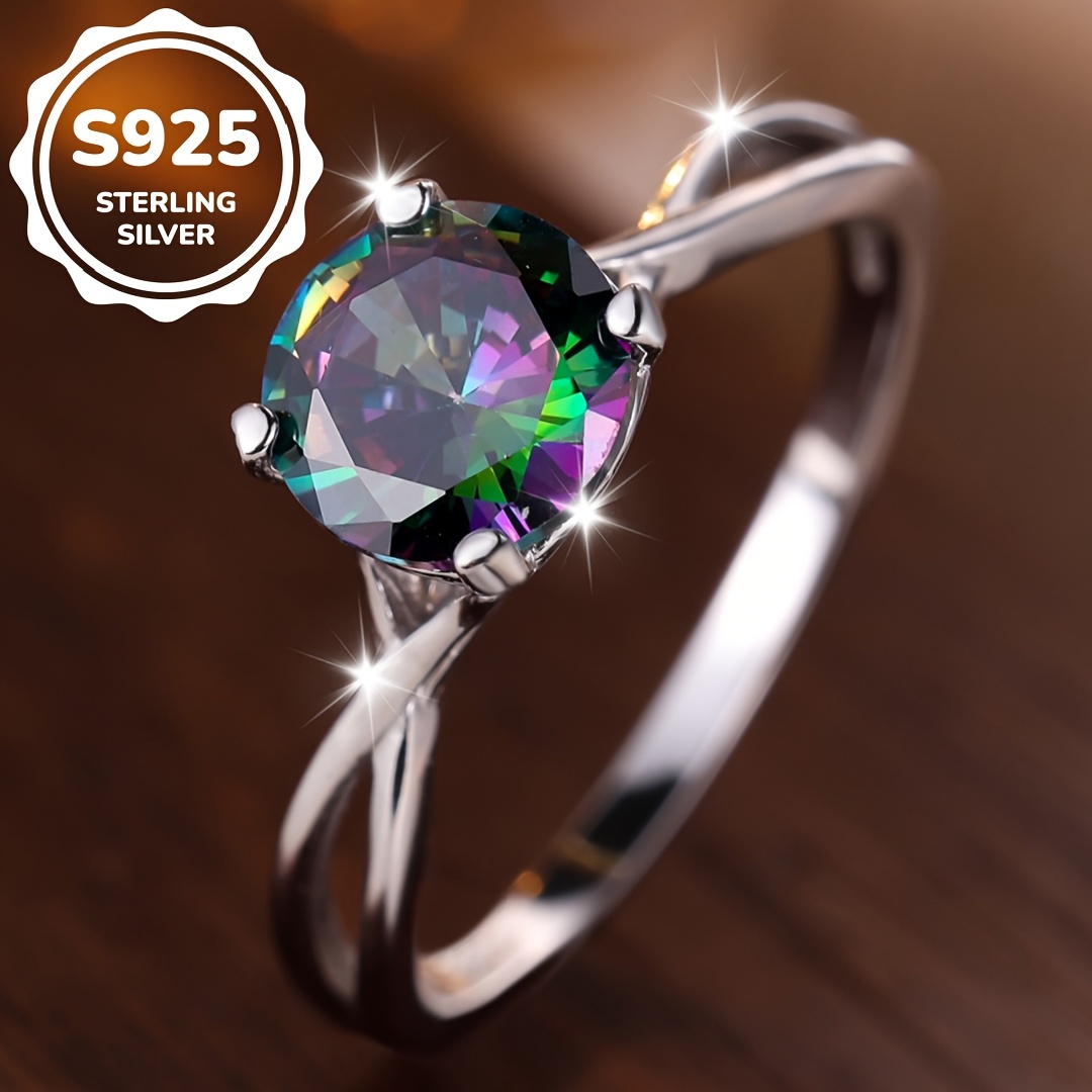 

Bague pour Dames avec Synthétique Rond Coloré de 2.0g en Argent Pur 925 Combiné avec , Cadeau de Fiançailles et de Mariage pour Mère, Petite et Meilleure