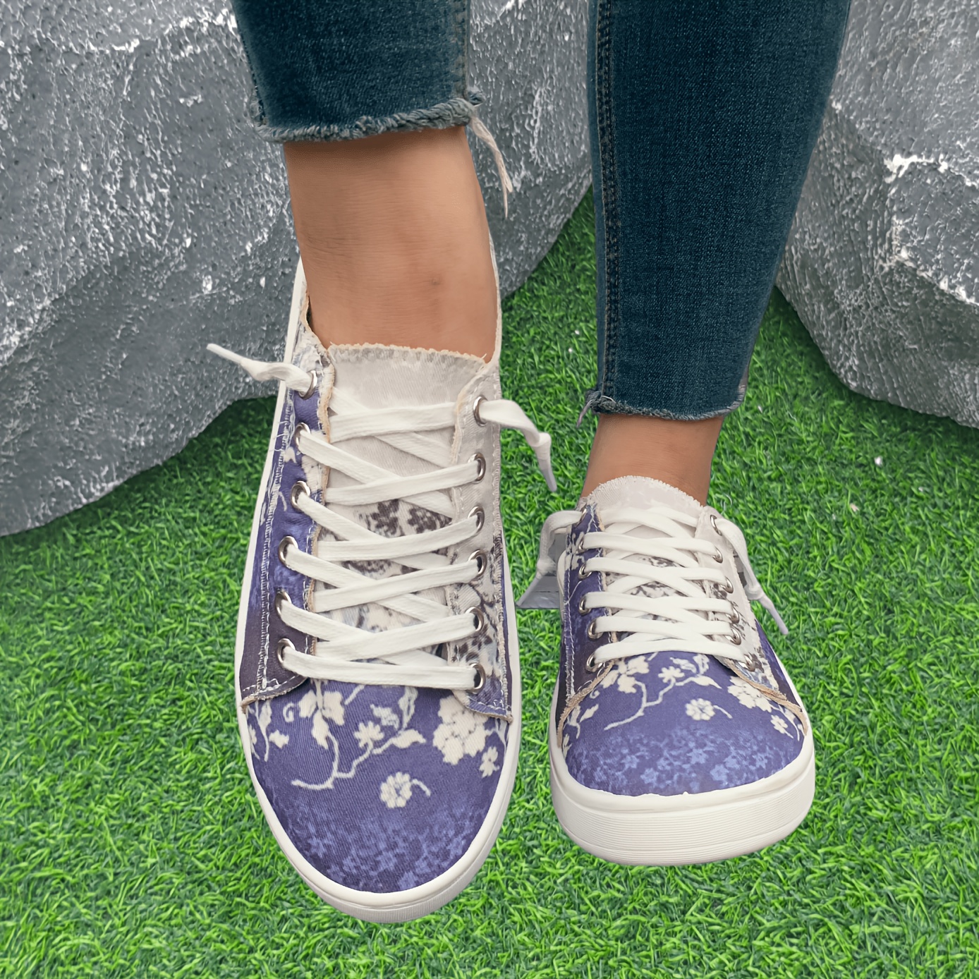 TEMU Baskets, Chaussures Décontractées pour Femme avec Imprimé Florale Dégradé, Élégantes, Sophistiquées, et Polyvalentes pour Banquets, Sorties et