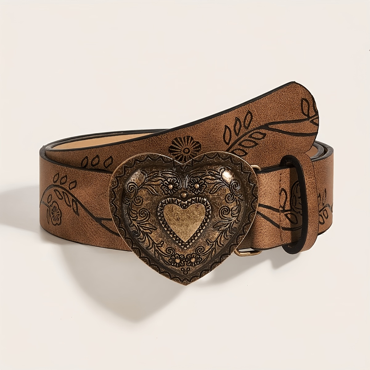TEMU 1pc Y2k Retro Heart Embossed Belt, Aesthetic Distressed Belt For Jeans And Dresses