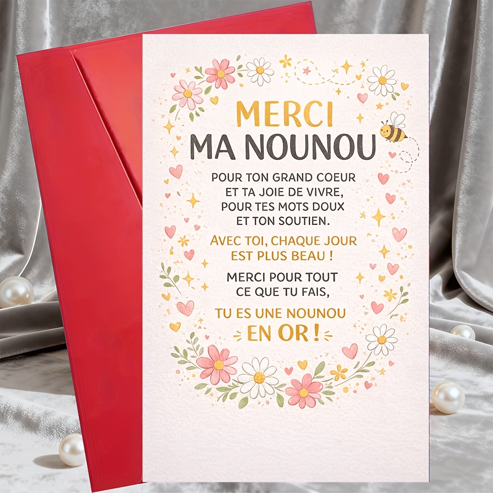 TEMU 1 carte de vœux et 1 enveloppe. , nounou ! Un cadeau d'appréciation avec un motif floral d'abeille des parents et des amis pour les