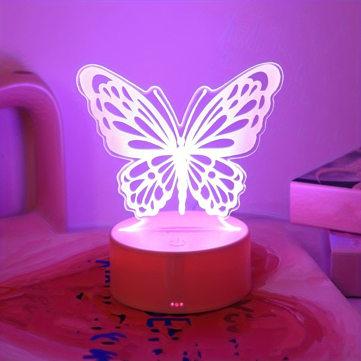 

3d Butterfly Night Light: Usb Powered, Touch Switch, 7 Color Effects - Perfect Gift For Home, Office, Or Party Decorations