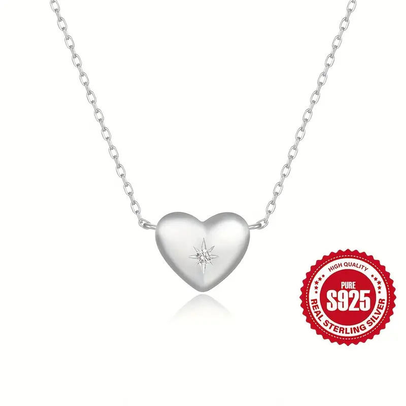 1pc 925 Sterling Silver Simple Heart-shaped Pendant Necklace Hypoallergenic  Valentine\'s Day Jewelry Gifts For Women Daily Decoration | Shop The Latest  Trends | Temu