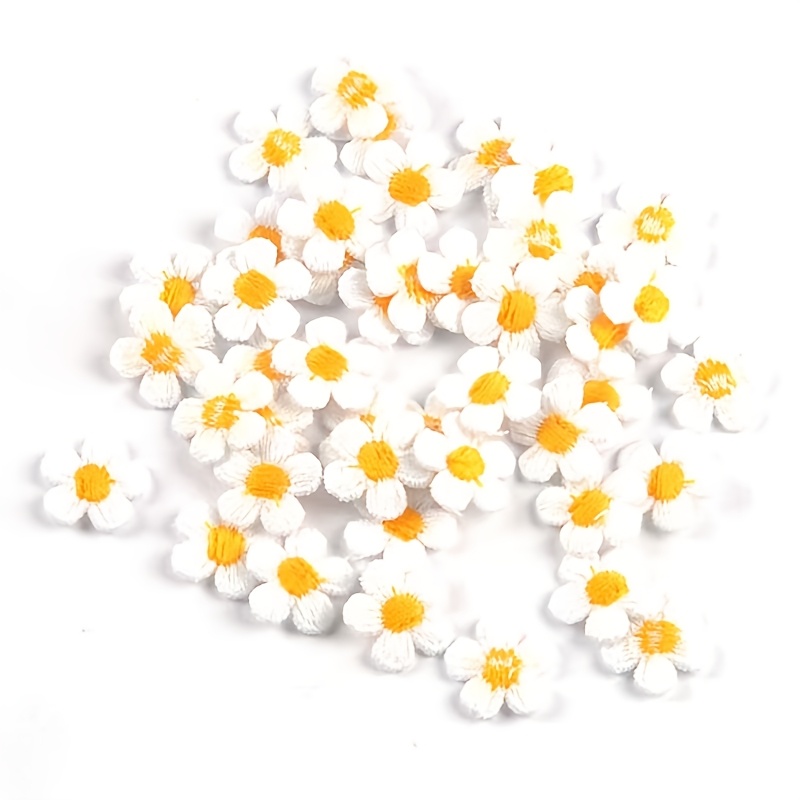 Image of 40pcs Daisy Flower Hot Melt Adhesive Embroidery Patch, Clothing Decoration Embroidery Applique, Ironing/sewing Dual-use, Five-petal Small Flower Additions