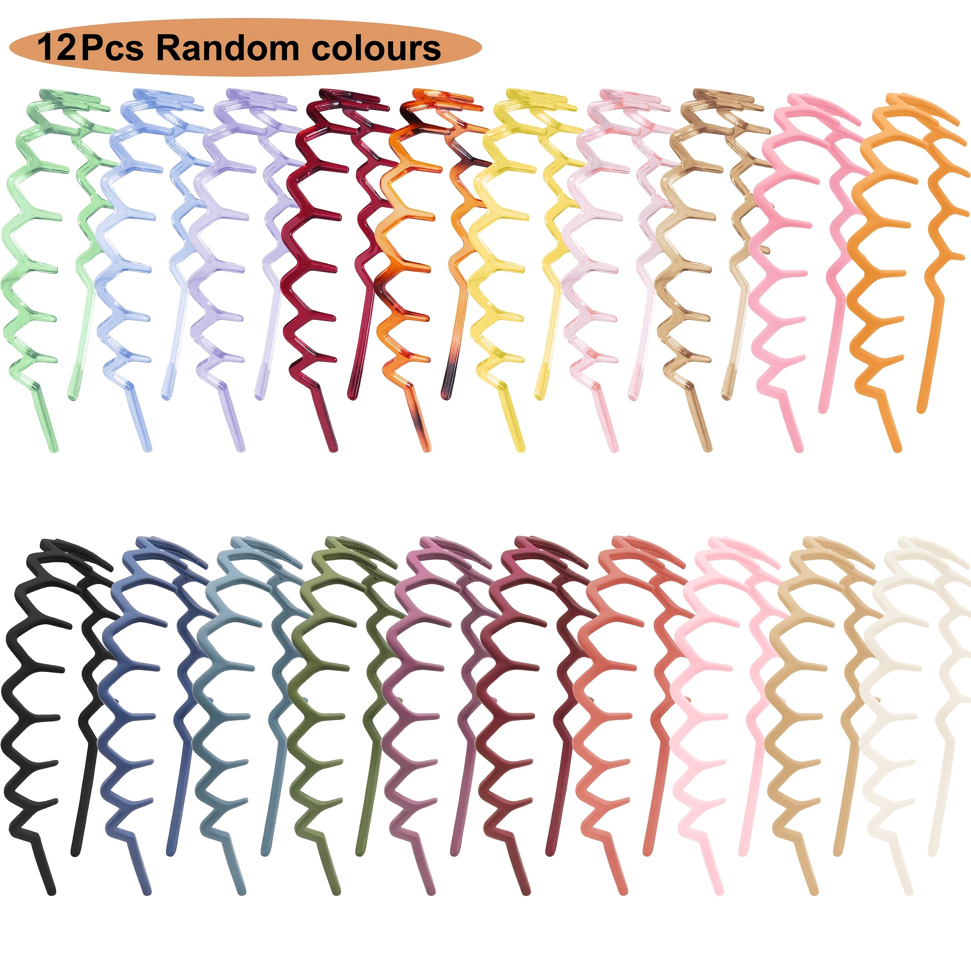 TEMU 12pcs Ladies Easy And Fashionable Wavy Toothed Headband, Cosmetic Headband, Elegant Style Plastic Headband, Hair Additions (random Colors)