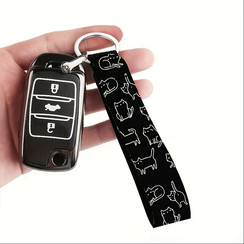1pc Cat Pattern Wrist Keychain, Synthetic Rubber Non-woven Key Ring, Suitable For Cars, Cameras, Backpacks, Mobile Phones And , Unisex