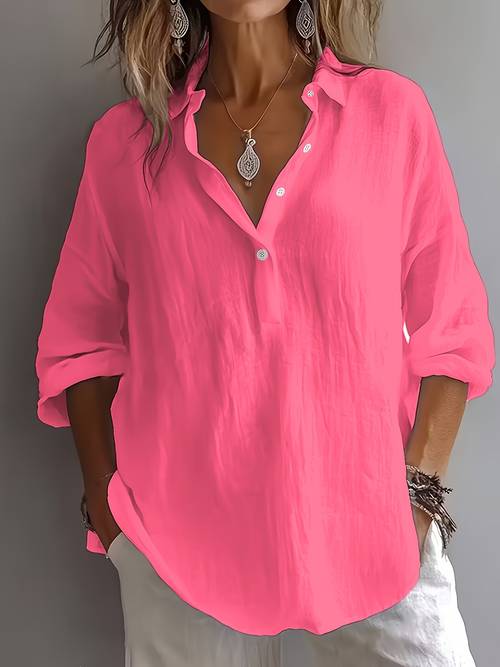 item picture womens lapel half button blouse casual roll up long sleeve pullover shirts loose fit soft breathable tunic tops everyday basic solid color tunic shirt for spring autumn ladies comfortable daily wear oversized blouse trendy minimalist