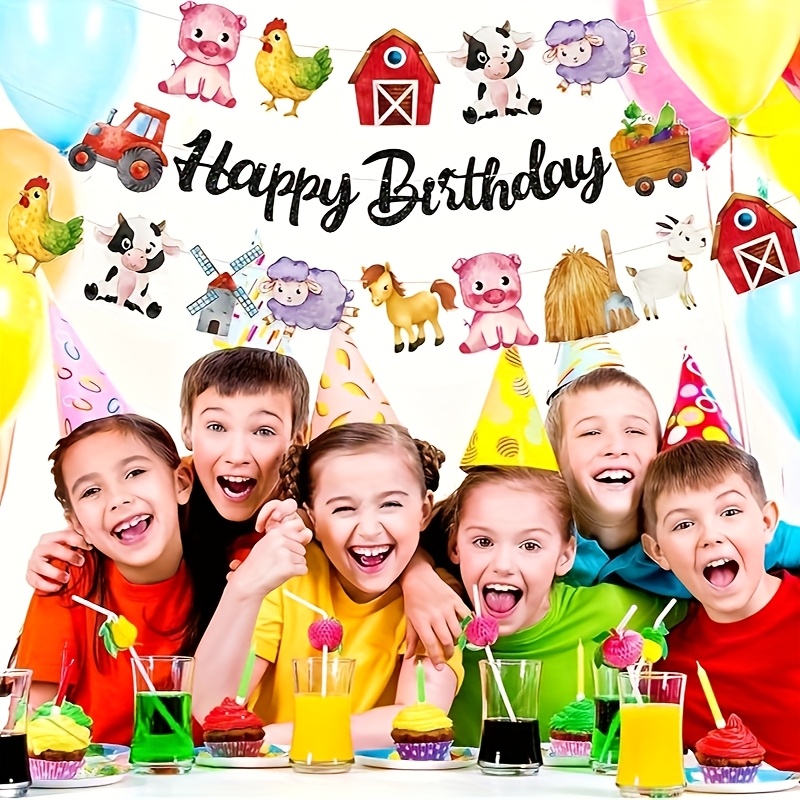 Image of 1 Set Farm Party Banner, 3 Happy Birthday Banners, Cut-out Wreath Banner, Boy/girl Themed Baby Shower And Birthday Party Supplies