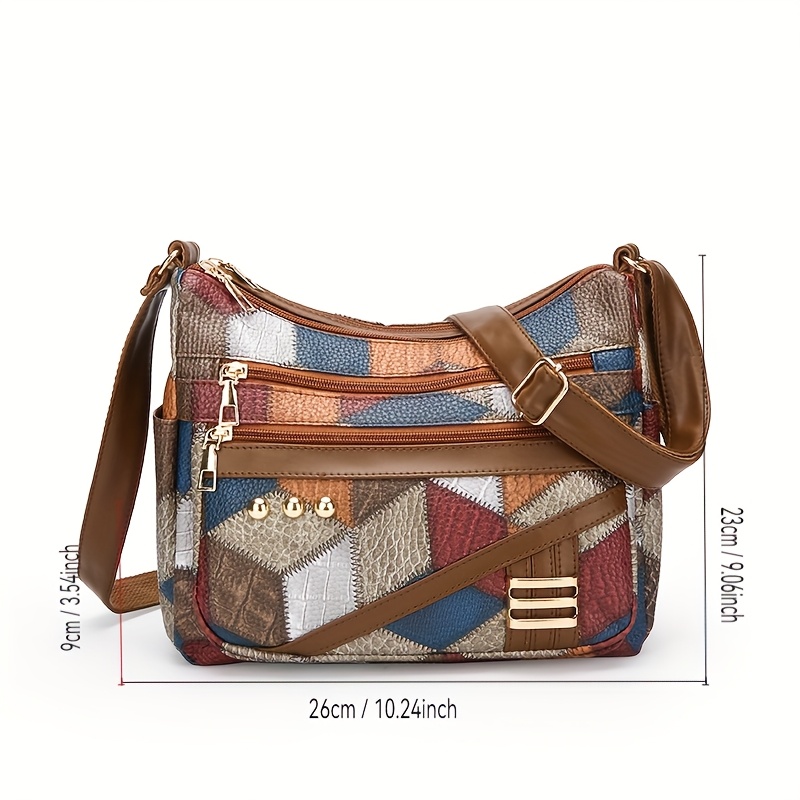 stylish retro womens     crossbody bag with adjustable strap synthetic leather multiple zipper compartments coffee color     everyday use versatile shoulder bag   accessory synthetic leather bag 2