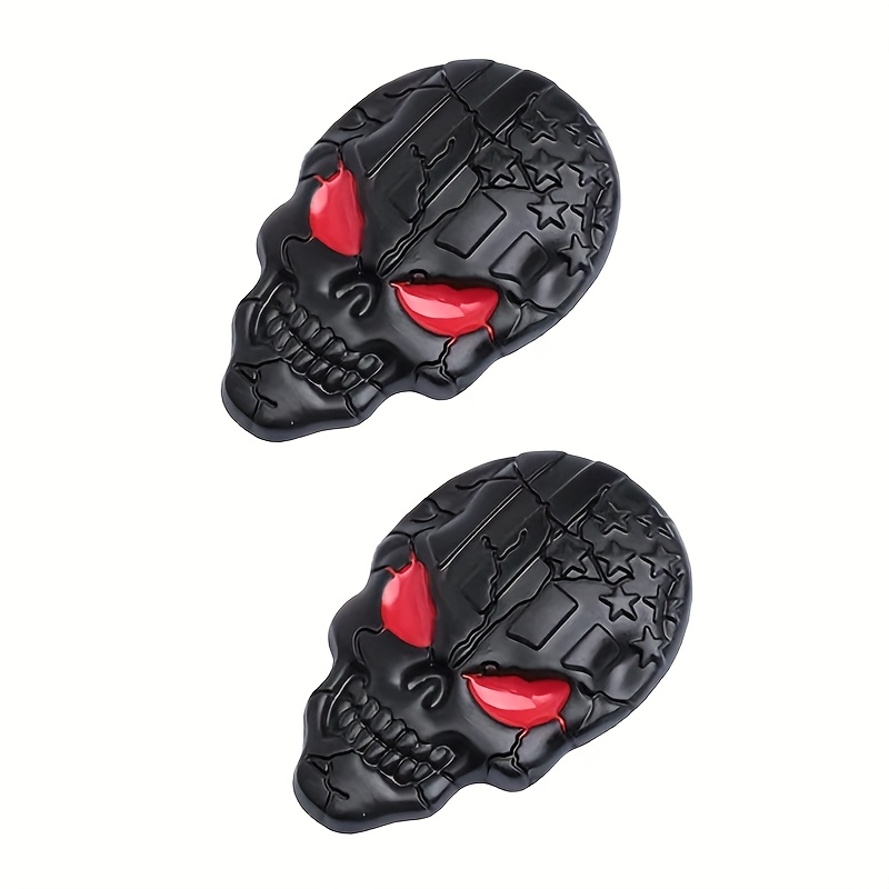 Image of 2pcs Pirate Skeleton Head 3d Metal Car Body Sticker Auto Rear Emblem Badge Decal For Motorcycle Car Bike Truck Skateboard