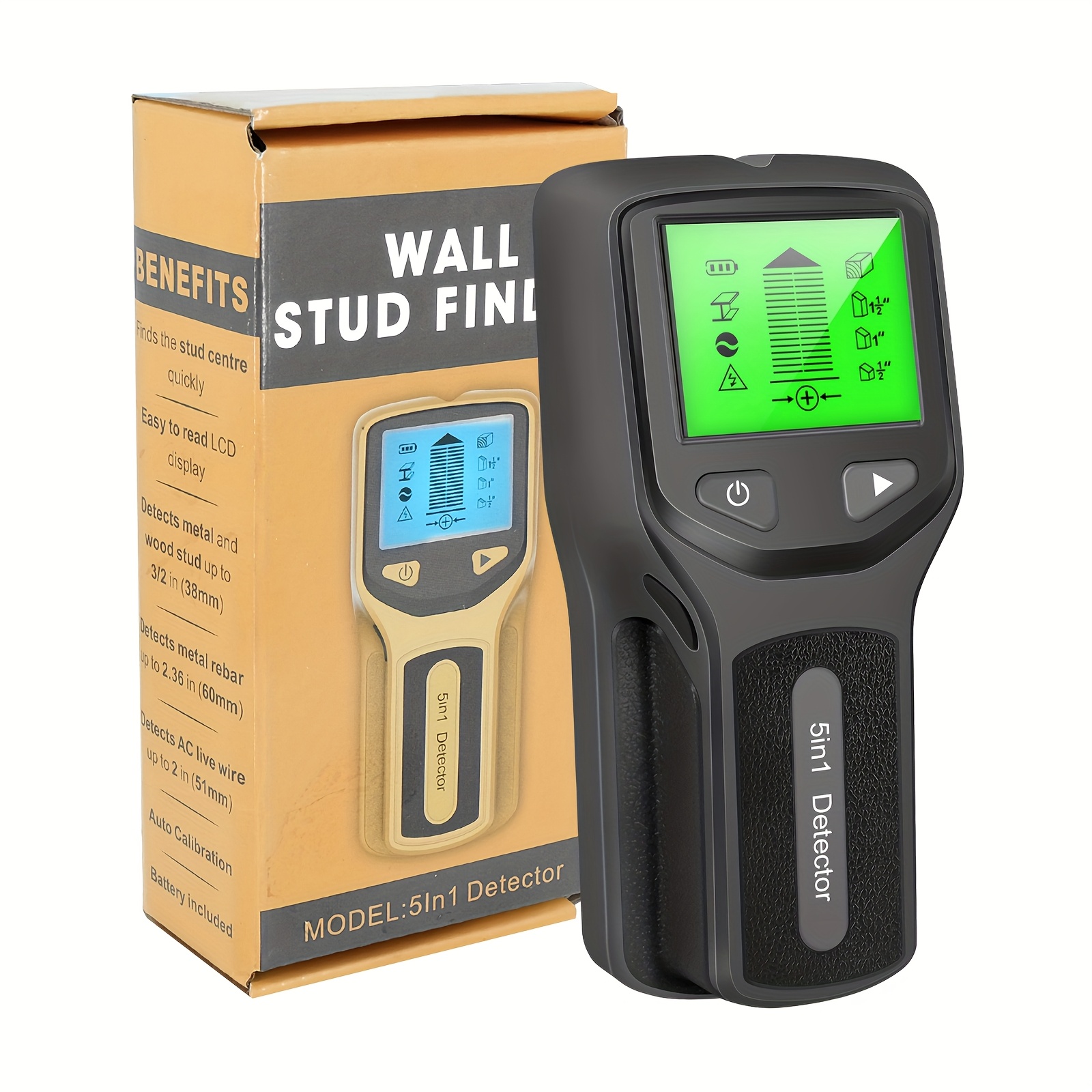 TEMU Stud Finder And Wall Scanner | Portable Electronic Detector With Lcd Display | Options | Detects Wood, Metal & Ac Wires | No , Wood Stud