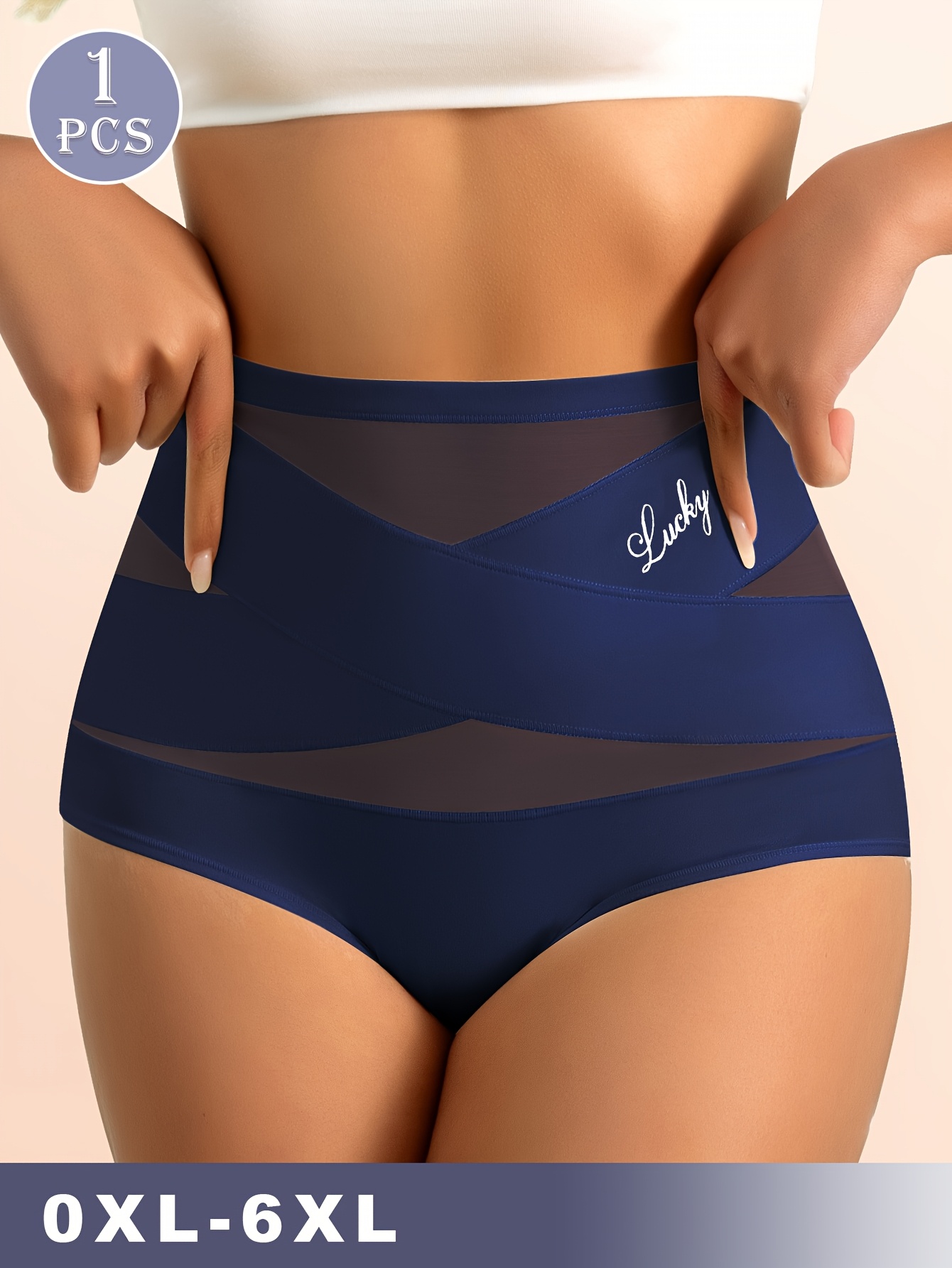 Culotte Gainante Taille Haute — Fibre de Glace & Sans Couture Culottes élégantes taille haute en tissu fibre de glace | Respirantes 90%, couleur unie avec motif de lettres, contrôle du ventre, gainage sans couture, grande taille 0XL-6XL, MEIYATING