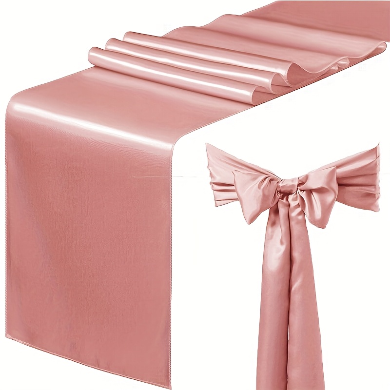 

1pc Elegant Pink Satin Table Runner With Bow - 12x108 Inches, Luxurious Polyester Fabric, Weddings, Banquets, Christmas, And Thanksgiving Table Decor, Elegant Dining Enhancement | |