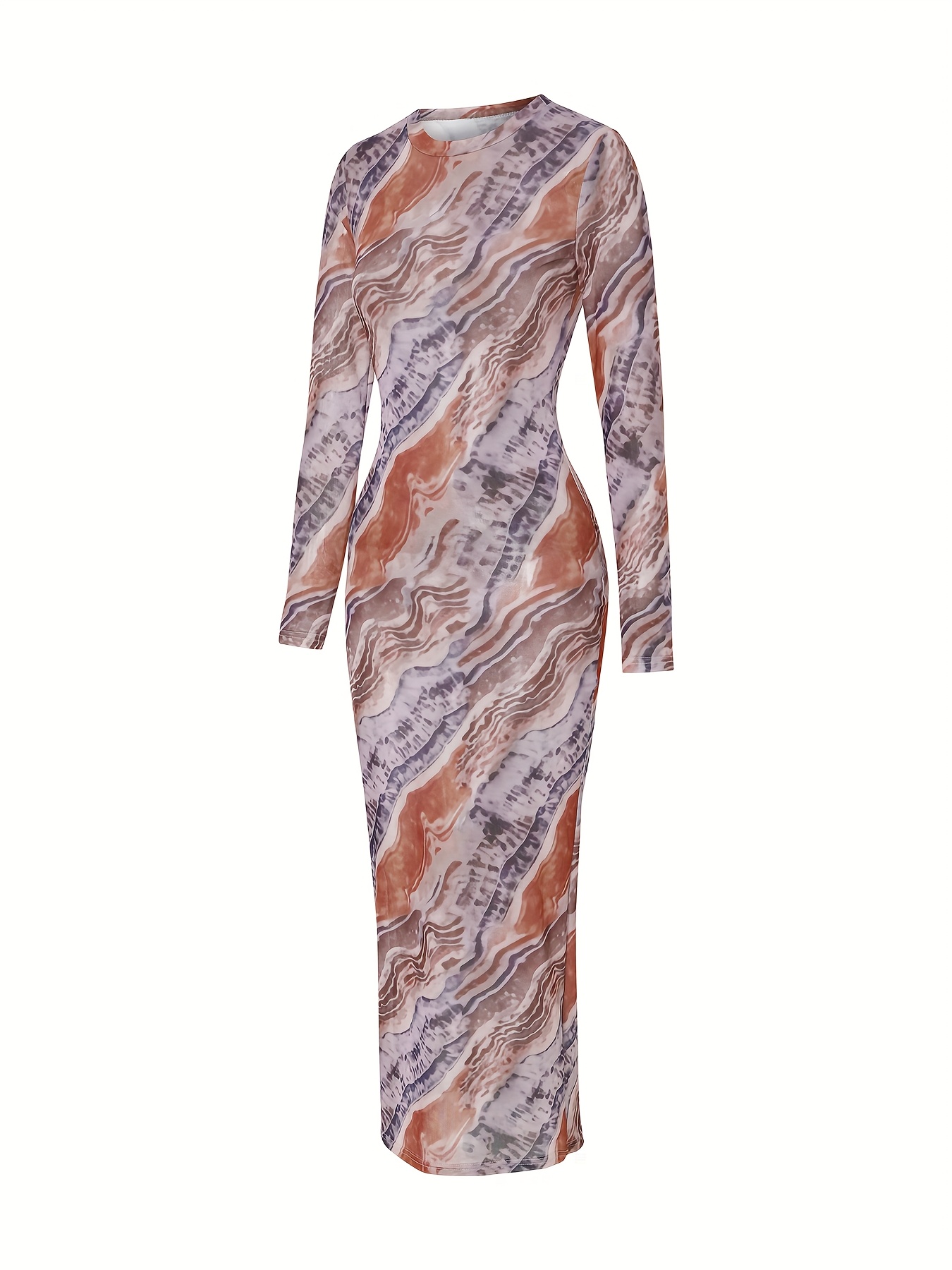 womens elegant sheer mesh dress print stretchy fitted long - Temu Spain